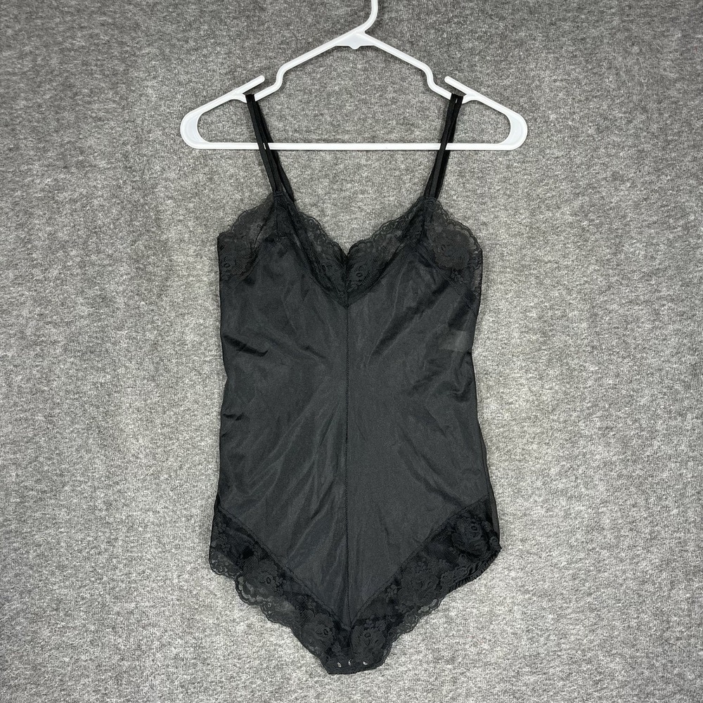 Vintage Teddy Lingerie One Piece Bodysuit Lace Black Size Small Snap Crotch USA